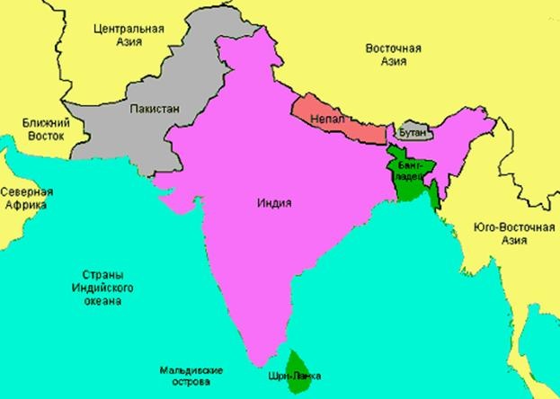 Карта стран Южной Азии